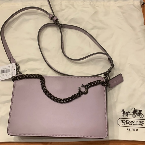 Coach Color-block Signature Chain Crossbody Purple Leather - Picture 3 of 4